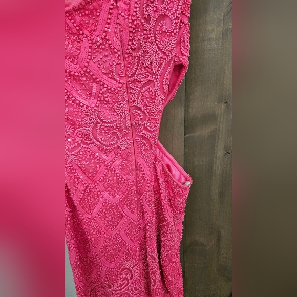 PRIMAVERA Couture One Shoulder Beaded Cocktail Dress In Neon Pink. Size 2 - Picture 15 of 15